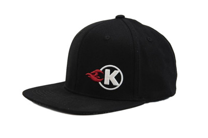 KOOKS BLACK FLEXFIT K-FLAME LOGO HAT - FLAT BRIM