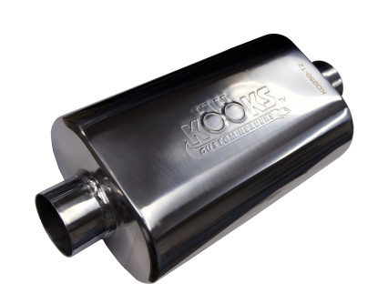 2-1/2" Oval Center/Center Muffler 12" Long Body . Polished Stainless Steel.