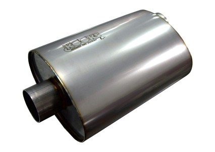 2-1/2" Oval Center/Offset Muffler 12" Long Body. Stainless Steel.